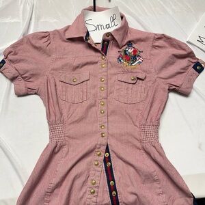 COOGI Pink Button Down Shirt with Embroidered Crest